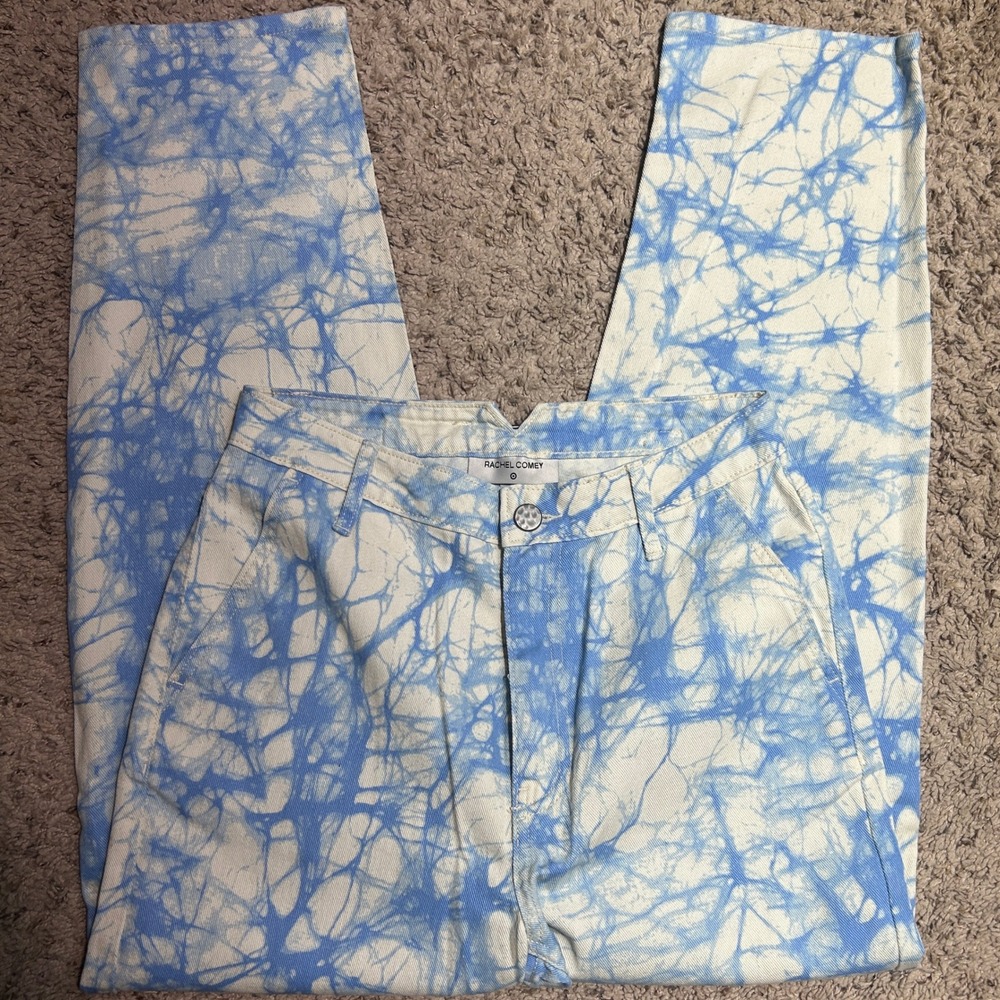 Rachel Comey Target Blue White Batik Tie Dye Straight Leg Denim Jeans Womens 2